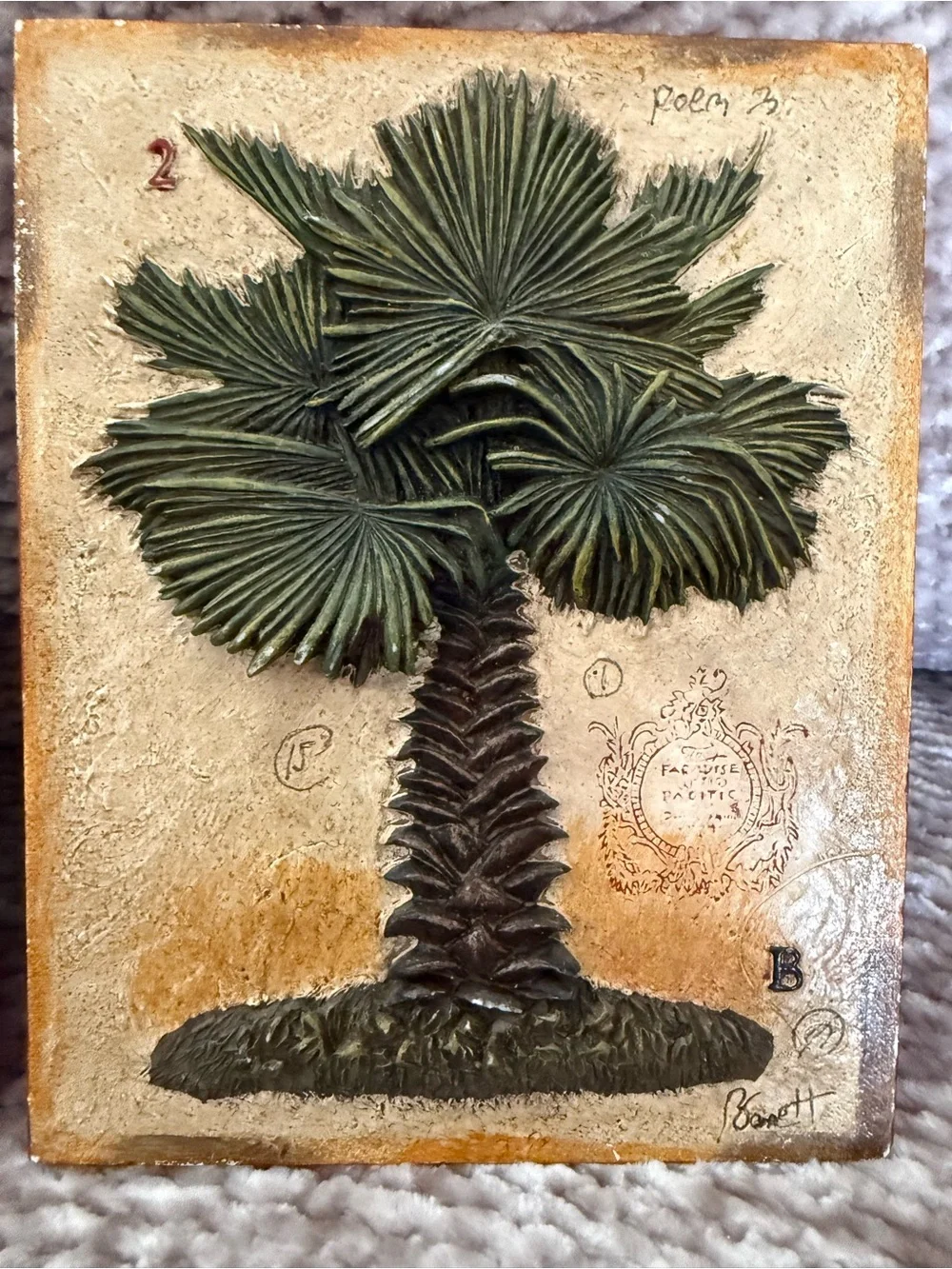 Set of 2 Chad Barrett Art in Motion Illustrations Tile Trivet - Palm Tree Signed